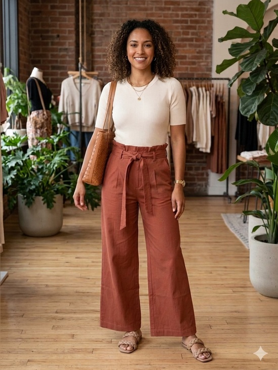 Blu Pepper Pants - Blu Pepper Wide-Leg Paperbag Pants in Rust